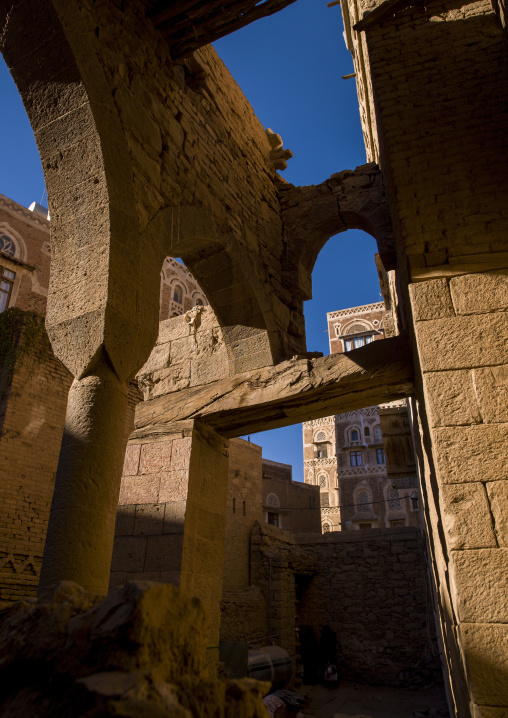 Traditional houses in the old city featuring ornamental facades, Amanat Al-Asemah, Sanaa, Yemen