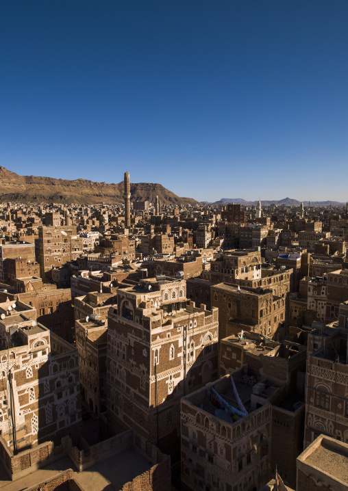 Traditional houses in the old city featuring ornamental facades, Amanat Al-Asemah, Sanaa, Yemen