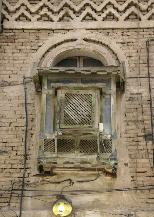 Traditional mashrabiya of an old house in the old city, Amanat Al-Asemah, Sanaa, Yemen