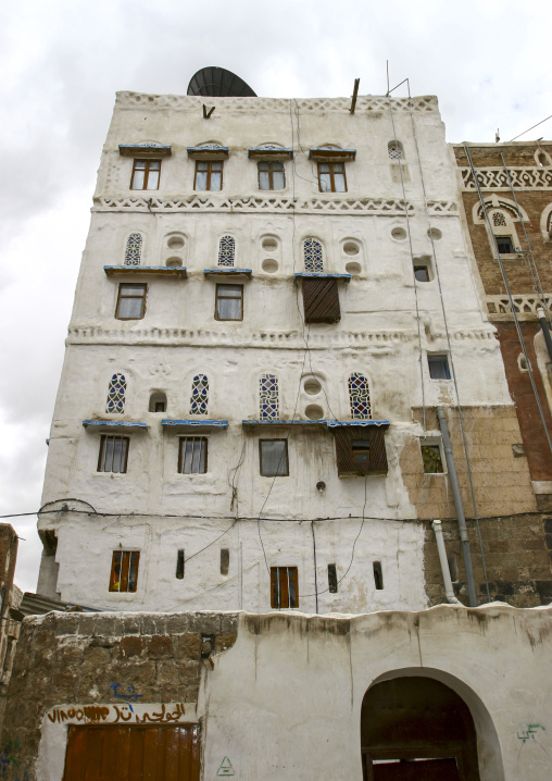 Traditional houses in the old city featuring ornamental facades, Amanat Al-Asemah, Sanaa, Yemen