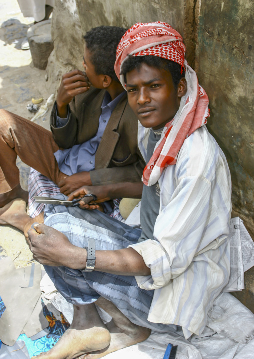 Portrait of a yemeni young man with dark skin, Amanat Al-Asemah, Sanaa, Yemen