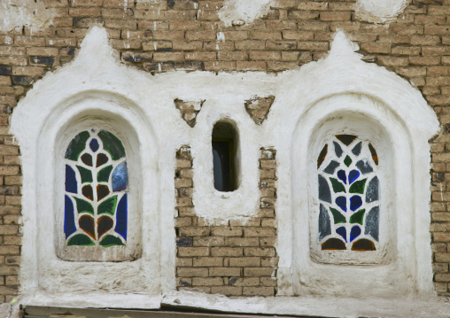Traditional house in the old city featuring stained-glass windows, Amanat Al-Asemah, Sanaa, Yemen