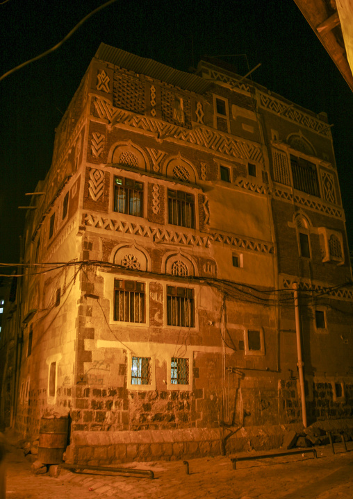 Traditional houses in the old city featuring ornamental facades, Amanat Al-Asemah, Sanaa, Yemen