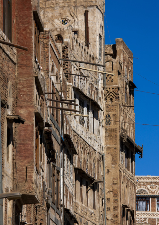 Traditional houses in the old city featuring ornamental facades, Amanat Al-Asemah, Sanaa, Yemen