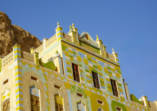 Multi colored mudbrick house, Hadhramaut, Khaila, Yemen