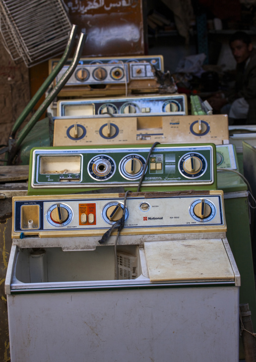 Old washing machines in a shop, Amanat Al-Asemah, Sanaa, Yemen