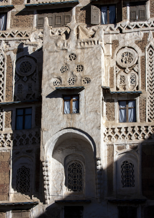 Traditional houses in the old city featuring ornamental facades, Amanat Al-Asemah, Sanaa, Yemen