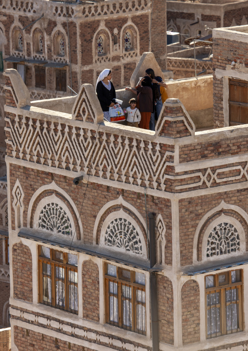 Traditional houses in the old city featuring ornamental facades, Amanat Al-Asemah, Sanaa, Yemen