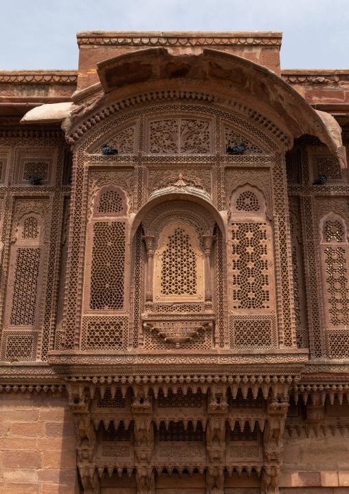 Decorated carved window in Mehrangarh fort, Rajasthan, Jodhpur, India