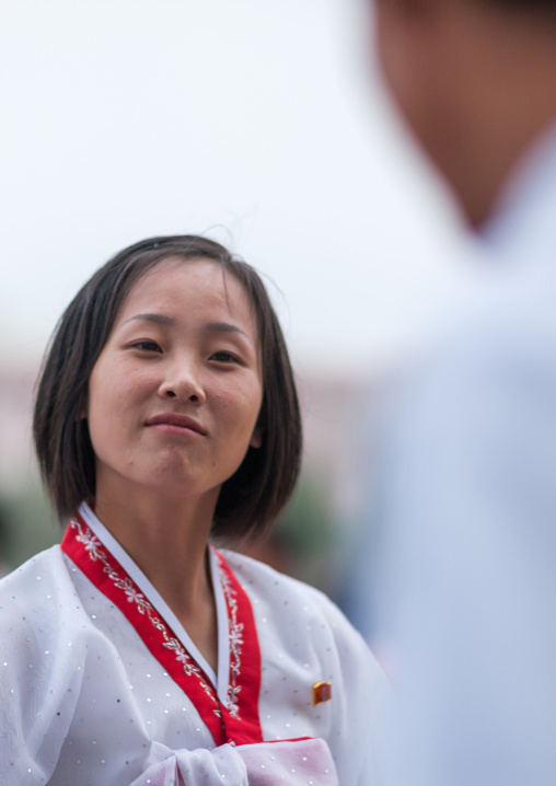 North Korean students during a mass dance performance on september 9 day of the foundation of the republic, Pyongan Province, Pyongyang, North Korea