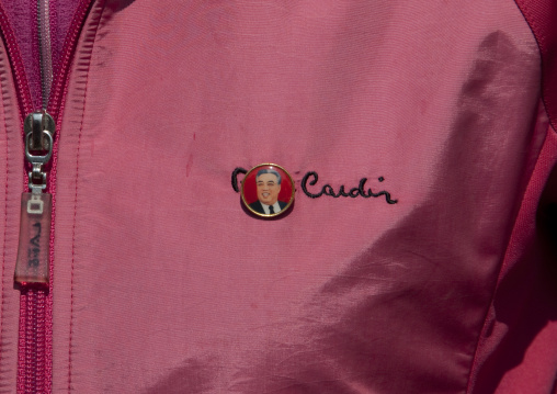 Kim il Sung badge on a pierre cardin shirt, Kangwon-do, Mount Kumgang, North Korea