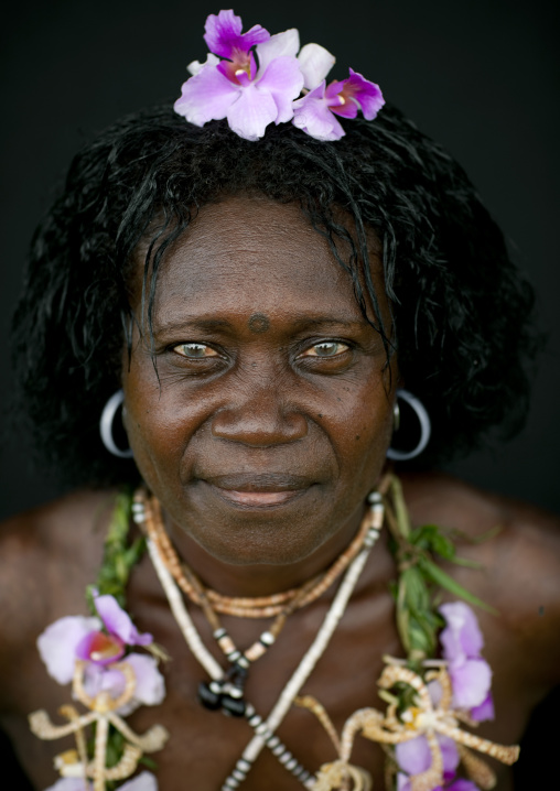 Portrait of a woman in traditional clothing, Autonomous Region of Bougainville, Bougainville, Papua New Guinea