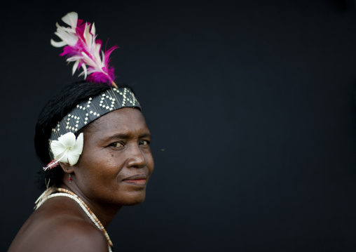 Portrait of a woman in traditional clothing, Autonomous Region of Bougainville, Bougainville, Papua New Guinea