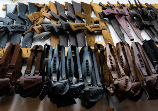 Traditional leather holsters to carry guns and kalashnikovs, Jizan province, Addayer, Saudi Arabia